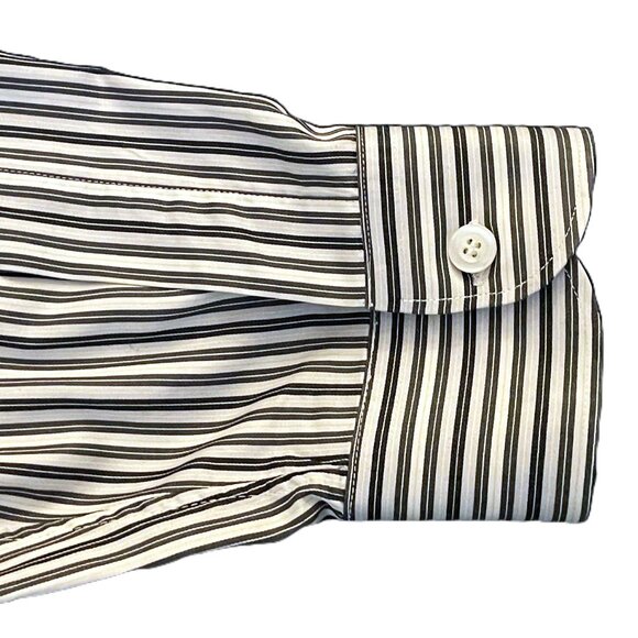 Zegna Men's XXL Dress Shirt Black Gray White Stripe Long Sleeve Button-Up - Picture 6 of 8